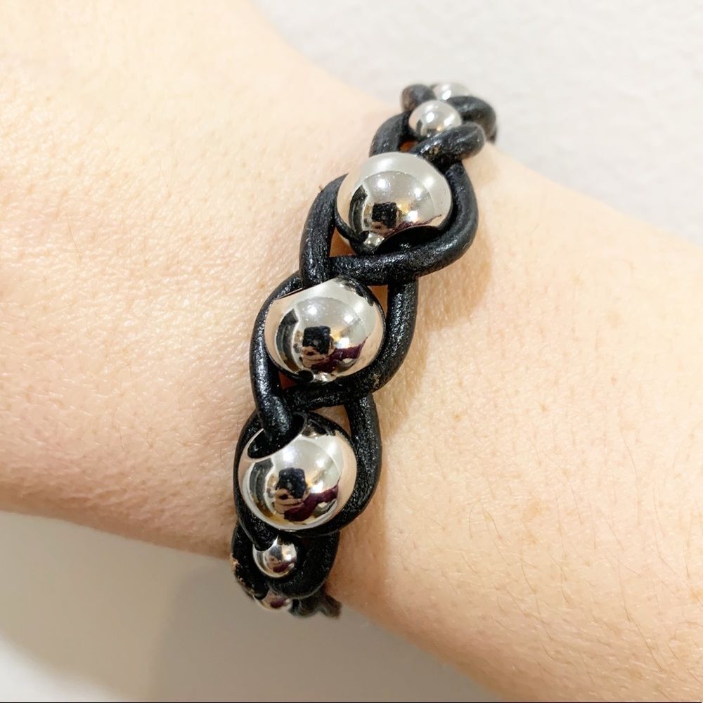 BRACELET Silver and Leather Braided Bracelet - Picture 1 of 7